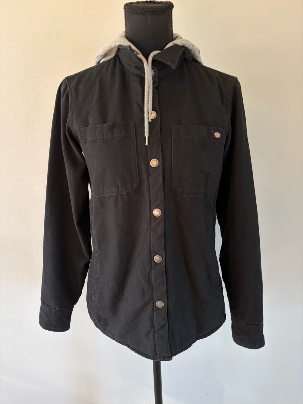 Women’s Dickies Black snap button Jacket with Light Gray Hooded Lining size S